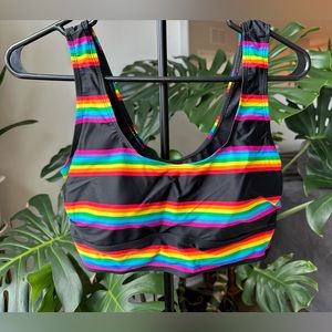 Torrid Swim Black Rainbow Stripe Wireless Scoop Swim Top (sz 12/L, Torrid 0)